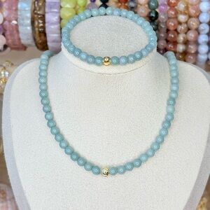 Blue Water Jade Bracelet & Necklace Set